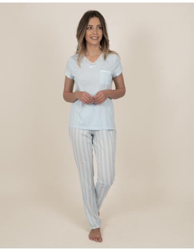 ADMAS CLASSIC Pijama Manga Corta Classic Stripes para Mujer - Imagen 1