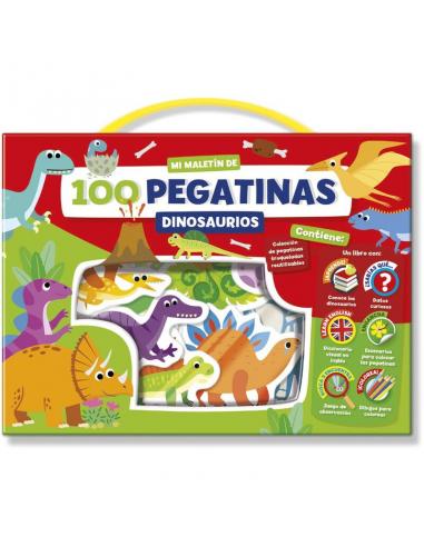 Imagiland, Playtime Maletin bilingüe libro y 100 pegatinas troqueladas reutilizables &#39;Dinosaurios&#39; - Imagen 1