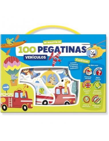 Imagiland, Playtime Maletin bilingüe libro y 100 pegatinas troqueladas reutilizables &#39;Vehículos&#39; - Imagen 1