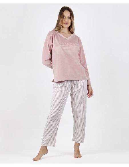 ADMAS Pijama Manga Larga Doble Velvet Soft Pico para Mujer