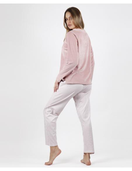 ADMAS Pijama Manga Larga Doble Velvet Soft Pico para Mujer