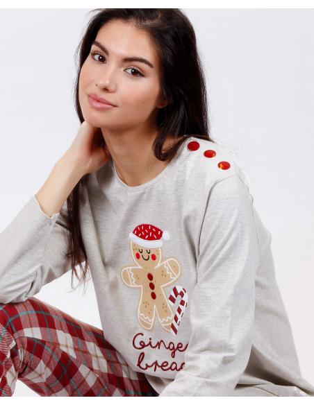 ADMAS Pijama Manga Larga Gingerbread para Mujer