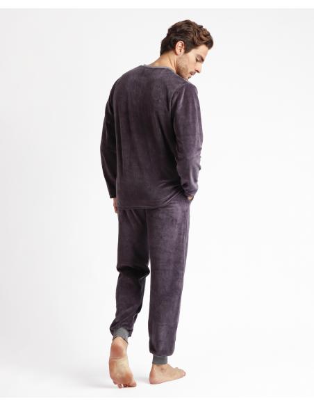 ADMAS Pijama Manga Larga Velour Home para Hombre