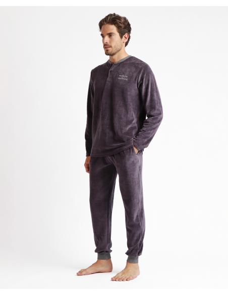 ADMAS Pijama Manga Larga Velour Home para Hombre