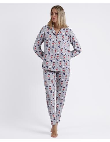 ADMAS Pijama Abierto Manga Larga Good Morning Mouse para Mujer