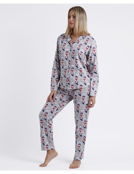 ADMAS Pijama Abierto Manga Larga Good Morning Mouse para Mujer