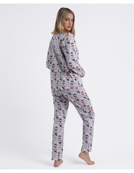 ADMAS Pijama Abierto Manga Larga Good Morning Mouse para Mujer