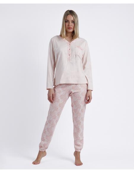 ADMAS CLASSIC Pijama Tapeta Manga Larga Soft Coral Style para Mujer