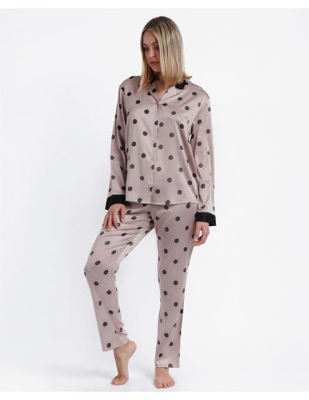 ADMAS CLASSIC Pijama Abierto Manga Larga Satin Elegant Dots para Mujer