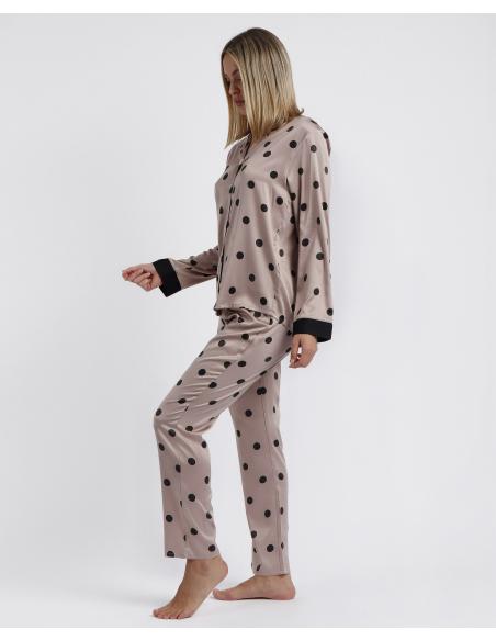 ADMAS CLASSIC Pijama Abierto Manga Larga Satin Elegant Dots para Mujer