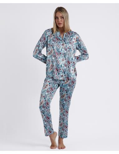 ADMAS GARDEN Pijama Abierto Manga Larga Water Paisley para Mujer