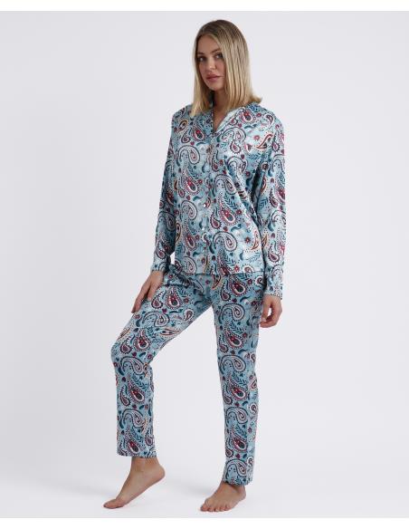 ADMAS GARDEN Pijama Abierto Manga Larga Water Paisley para Mujer