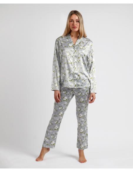 ADMAS GARDEN Pijama Abierto Manga Larga Pearls Style para Mujer