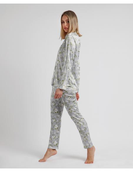 ADMAS GARDEN Pijama Abierto Manga Larga Pearls Style para Mujer