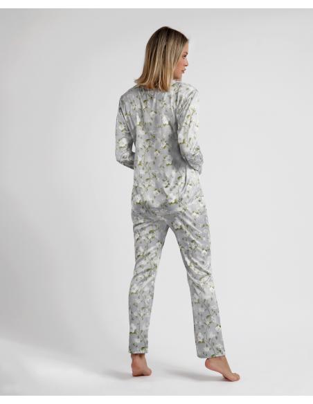 ADMAS GARDEN Pijama Abierto Manga Larga Pearls Style para Mujer