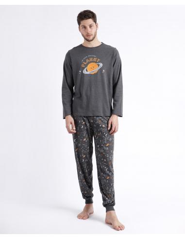 DIVER Pijama Manga Larga Planet para Hombre