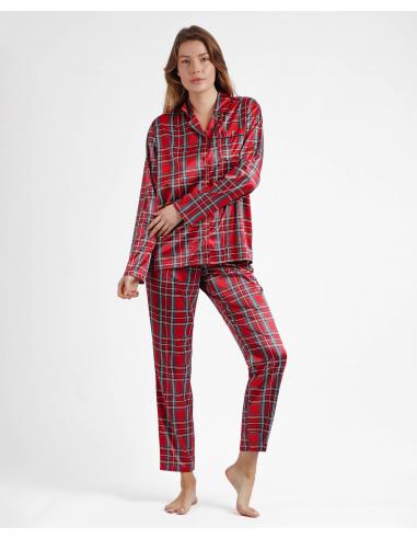 ADMAS CLASSIC Pijama Abierto Manga Larga Scottish Fashion para Mujer