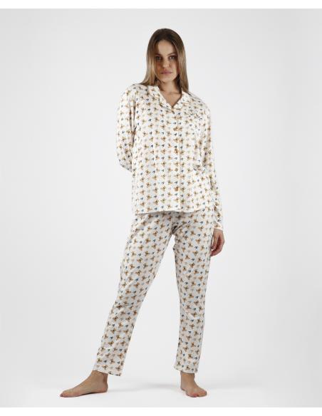 ADMAS Pijama Abierto Manga Larga Cute Teddy para Mujer