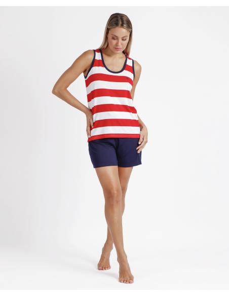 ADMAS Pijama Sin Mangas Red Navy para Mujer