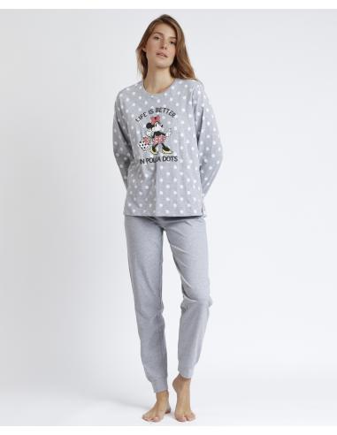 DISNEY Pijama Manga Larga Minnie Dots para Mujer