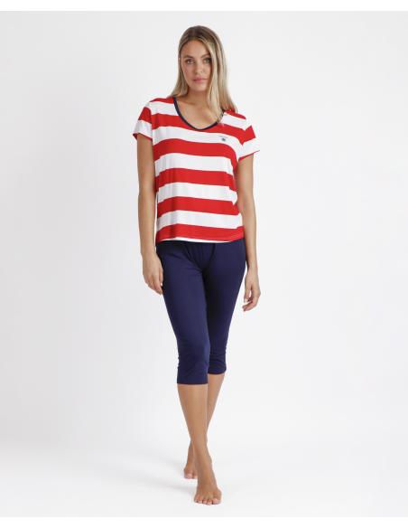 ADMAS Pijama Manga Corta Red Navy para Mujer