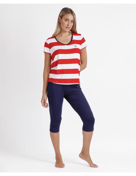 ADMAS Pijama Manga Corta Red Navy para Mujer