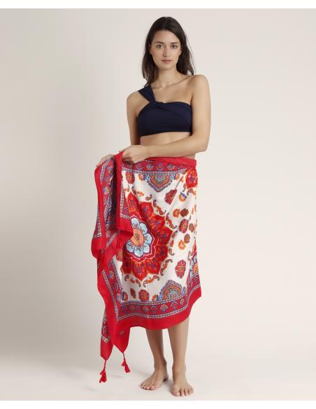 ADMAS Pareo Mandala Rojo para Mujer