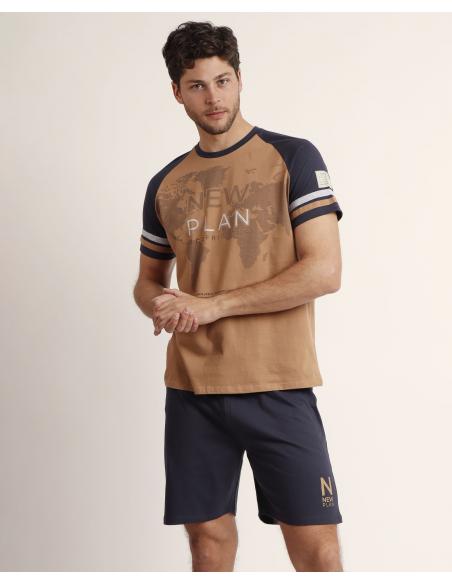 NEW PLAN Pijama Manga Corta Ranglan Sand para Hombre