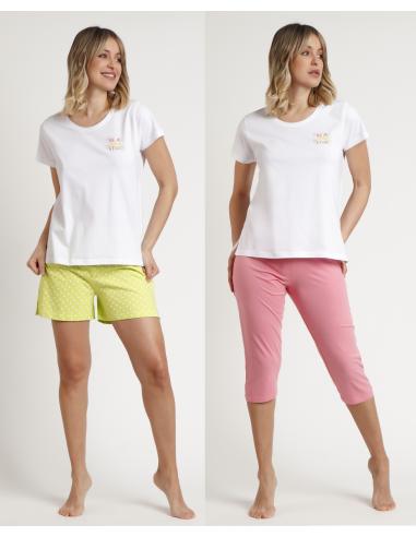 STAY AT HOME Pijama Mix & Match Pack 1 Camiseta y 2 Pantalones para Mujer