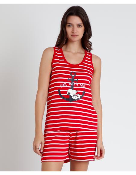 PEANUTS Pijama Sin Mangas Snoopy Navy para Mujer