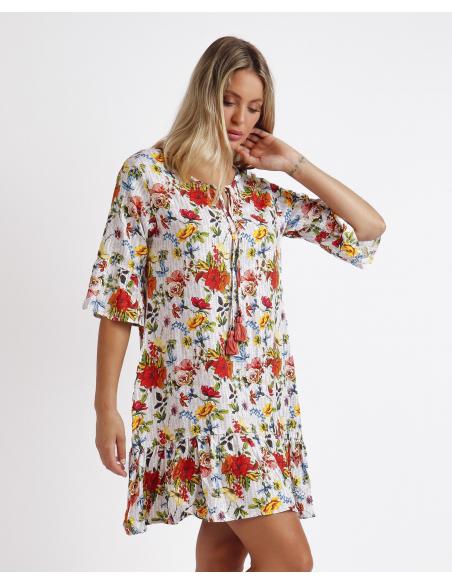 ADMAS Vestido Manga Francesa Mexican Otomi para Mujer