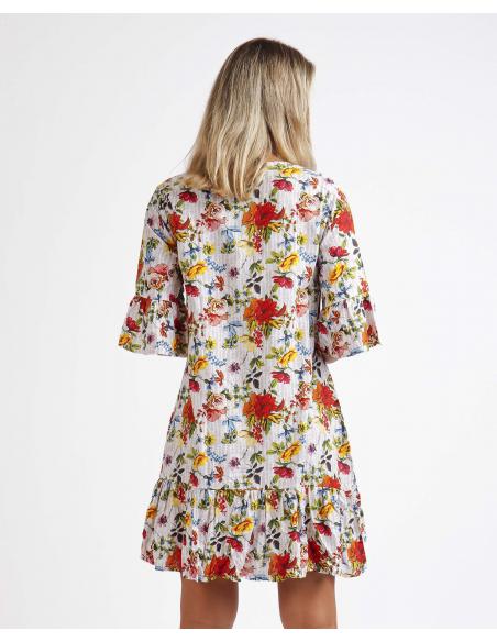 ADMAS Vestido Manga Francesa Mexican Otomi para Mujer