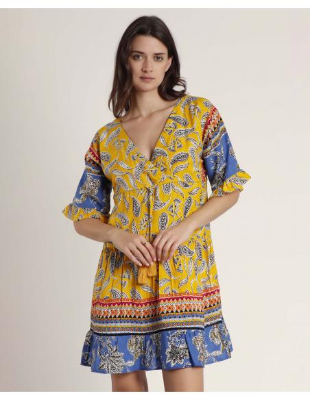 ADMAS Vestido Manga Francesa Hippy Beach para Mujer