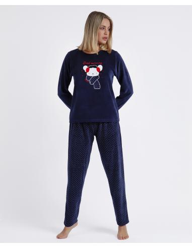 ADMAS Pijama Terciopelo Manga Larga Morning Mouse para Mujer