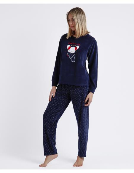 ADMAS Pijama Terciopelo Manga Larga Morning Mouse para Mujer