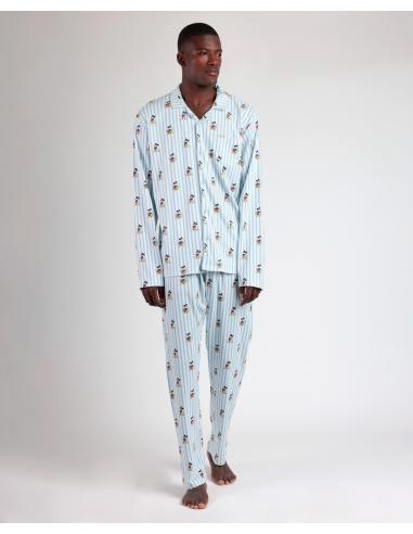 DISNEY Pijama Abierto Manga Larga Mickey New York para Hombre