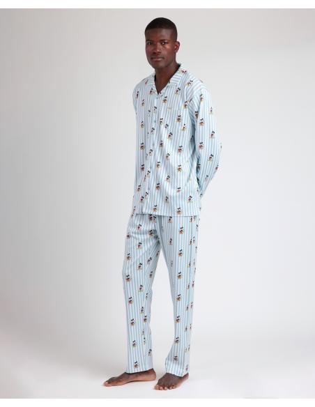 DISNEY Pijama Abierto Manga Larga Mickey New York para Hombre