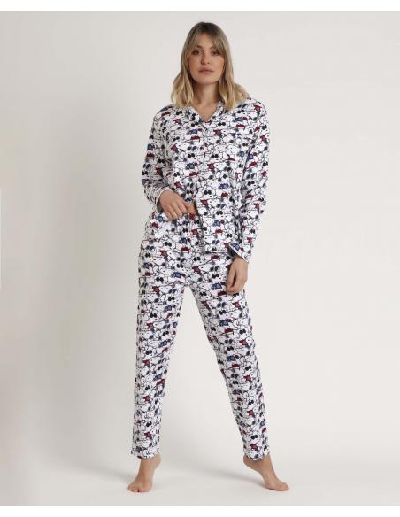 PEANUTS Pijama Abierto Manga Larga Snoopy Cool para Mujer