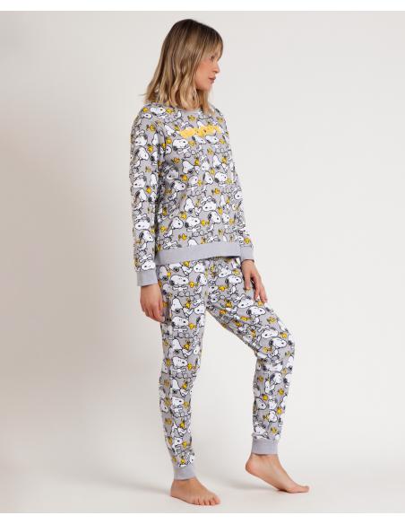 PEANUTS Pijama Manga Larga Estampado Snoopy Funny para Mujer