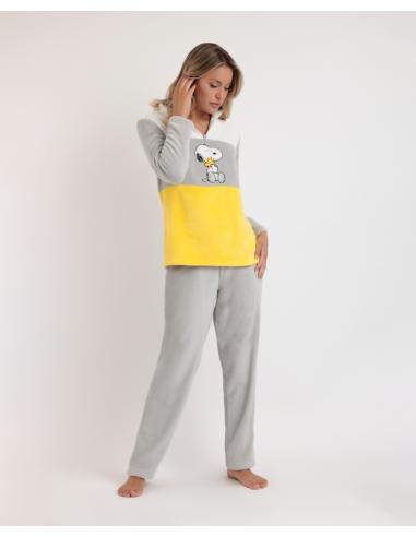 PEANUTS Pijama Manga Larga Calentito Snoopy Funny para Mujer