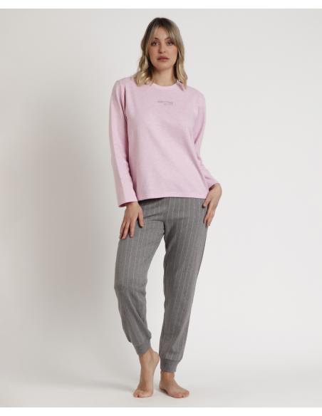 STAY AT HOME Pijama Manga Larga Soft Pink para Mujer