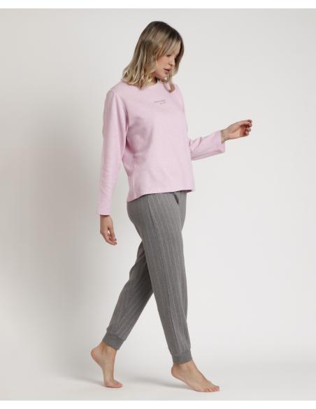 STAY AT HOME Pijama Manga Larga Soft Pink para Mujer