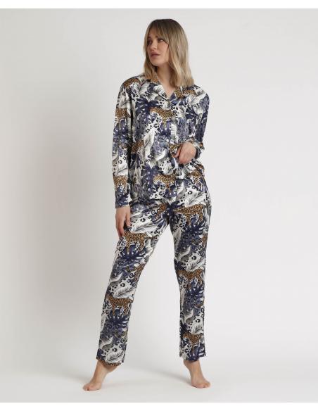 ADMAS LUXURY Pijama Abierto Manga Larga Luxury Leopard para Mujer