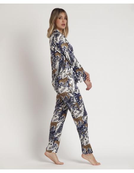 ADMAS LUXURY Pijama Abierto Manga Larga Luxury Leopard para Mujer