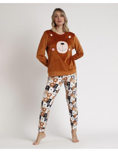 ADMAS Pijama Manga Larga Velvet Bear Family para Mujer