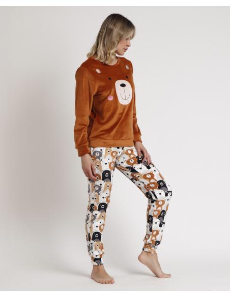 ADMAS Pijama Manga Larga Velvet Bear Family para Mujer