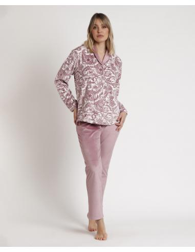 ADMAS CLASSIC Pijama Abierto Manga Larga Velvet Cachemire para Mujer