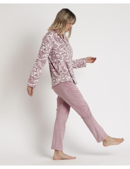 ADMAS CLASSIC Pijama Abierto Manga Larga Velvet Cachemire para Mujer