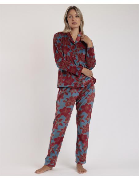 ADMAS LUXURY Pijama Abierto Manga Larga Calentito Luxury Velvet para Mujer