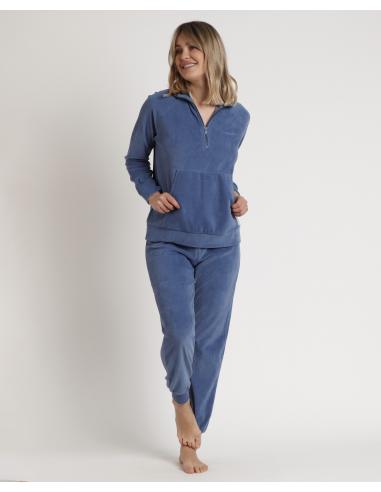 ADMAS HOME Pijama Manga Larga Cremallera Corduroy Home para Mujer